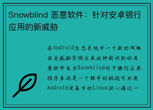 Snowblind 恶意软件:针对安卓银行应用的新威胁